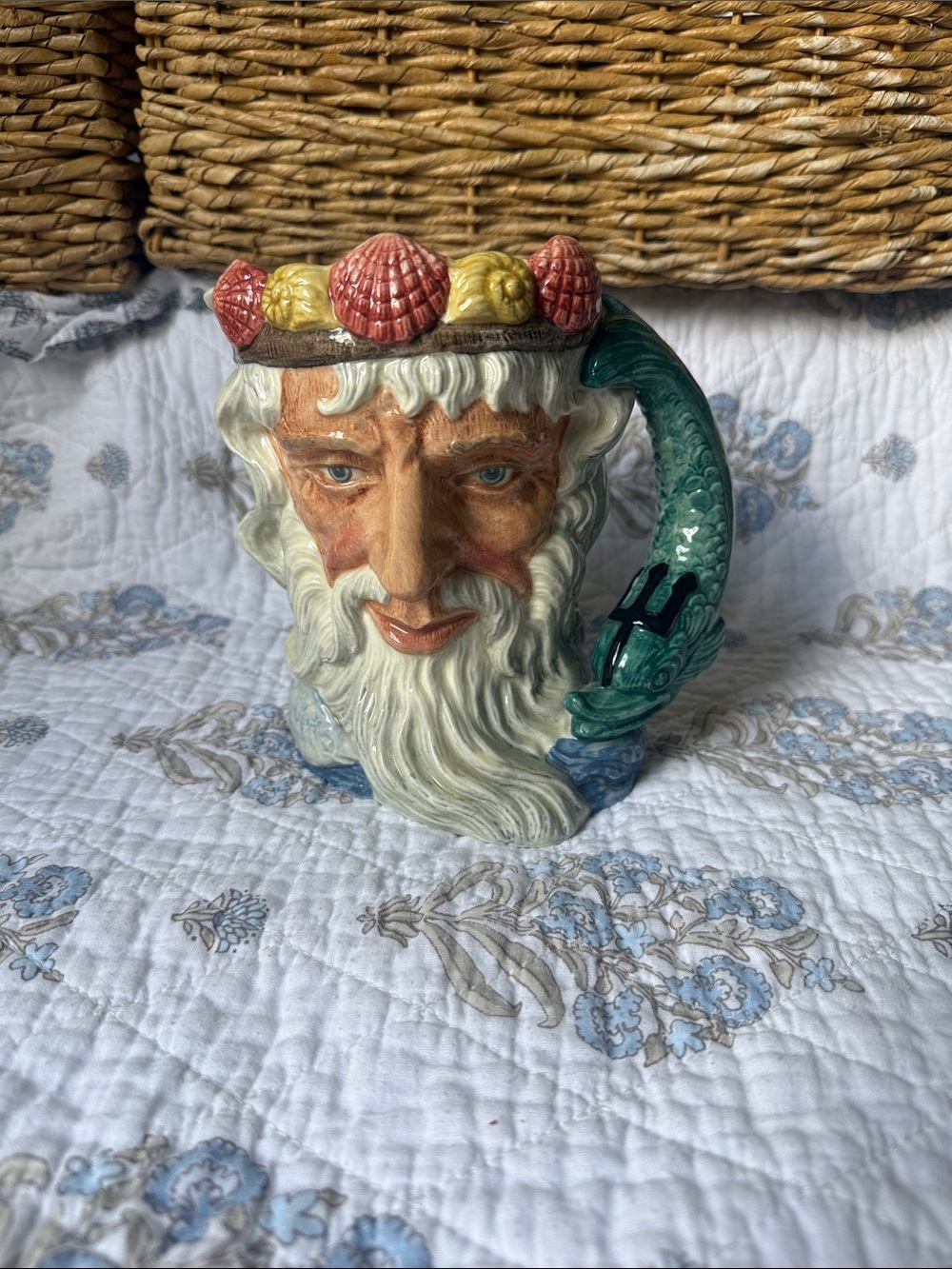 Royal Doulton Multicolor Sea King Character Jug with Green Dolphin Handle